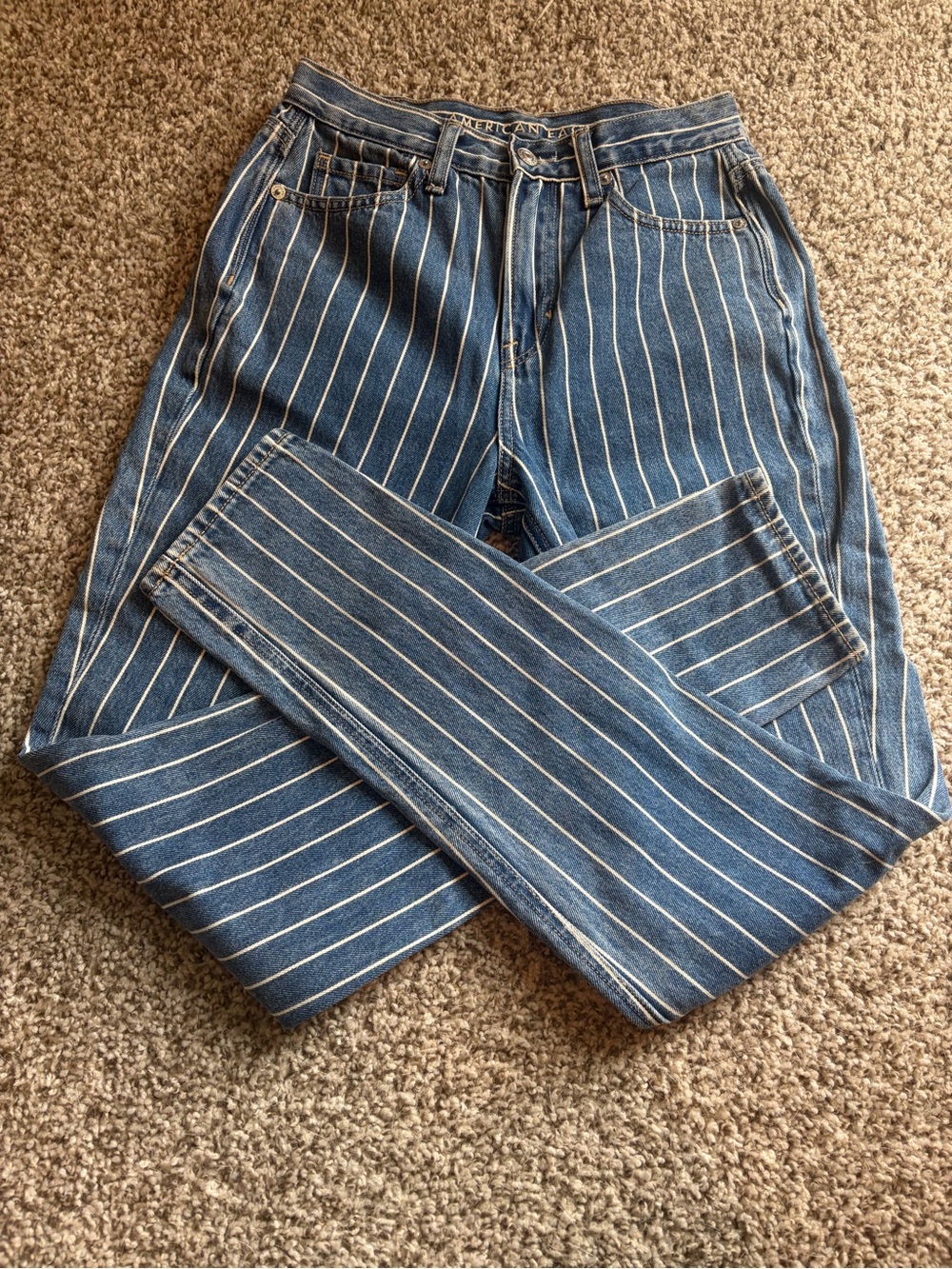 American Eagle Outfitters Blue Pinstripe Relaxed Jeans